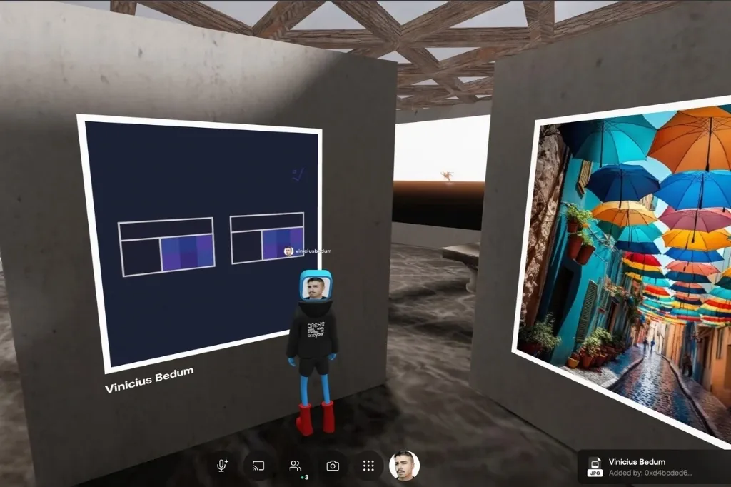 Avatar diante de uma obra na galeria 3D do Oncyber